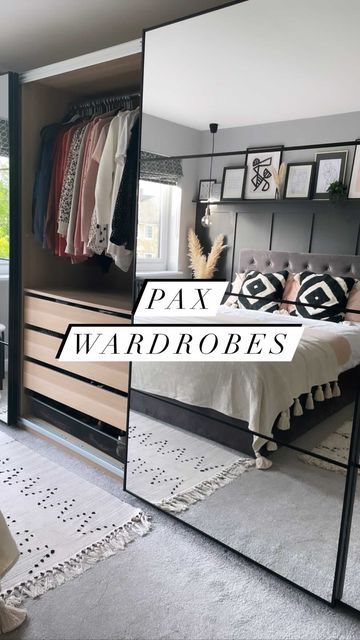 Black Mirrored Wardrobe, Ikea Sliding Wardrobes, Beige And Grey Living Room, Pax System, Black Closet, Ikea Wardrobe, Ikea Mirror, Black Mirror Frame, Ikea Bedroom