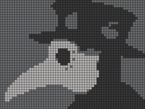 Alpha pattern #60801 | BraceletBook Plague Doctor Alpha Pattern, Crow Alpha Pattern, Gothic Alpha Pattern, Plague Doctor Cross Stitch, Cross Stitch Patches, Crochet Pixel Grid, Pixel Grid Crochet, Alpha Crochet, Crochet Pixel Art