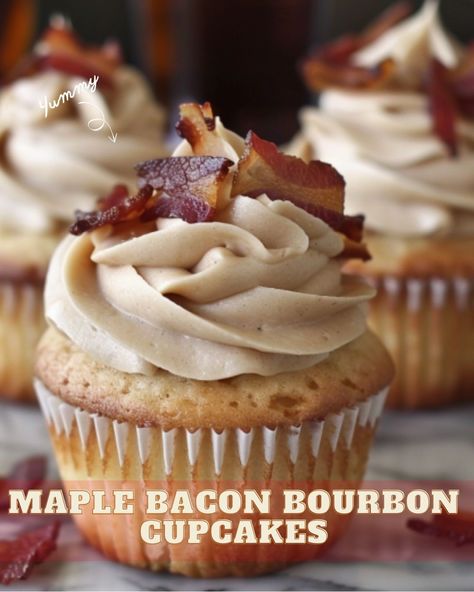 Maple Bacon Bourbon Cupcakes: A Sweet and Savory Delight Maple Bacon Recipes, Bourbon Cupcakes, Maple Bacon Cupcakes, Bacon Cupcakes, Homemade Frosting, Candied Bacon, Maple Bacon, Bacon Recipes, Holiday Cakes