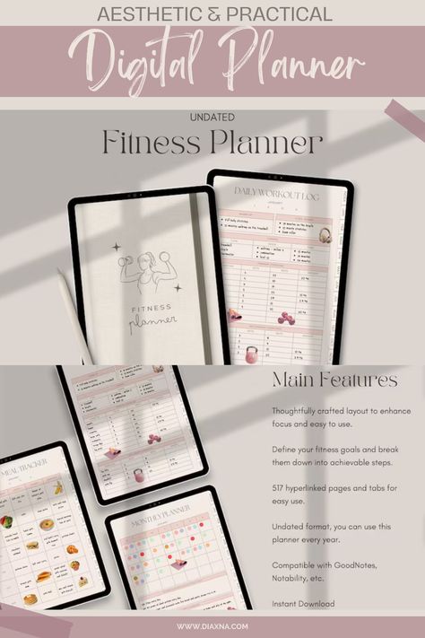 Goodnotes Workout Template, Digital Wellness Planner, Free Digital Fitness Planner Goodnotes, Fitness Planner Goodnotes, Fitness Planner Template, Workout Planner Template, Ipad Planner Template, Digital Fitness Planner, Fitness Planner Free