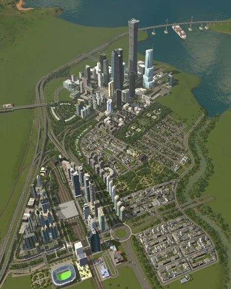 Cities Skylines City Layout, Cities Skylines Starting Layout, Cities Skylines Inspiration, Cities Skylines 2 Layout Ideas, City Layout Design, City Planning Design Layout, Cities Skylines Road Layout, Cities Skylines Layout Ideas, Map Design Ideas