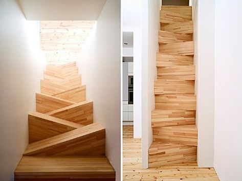 Sexy alternating stair case to move to the loft of a tiny house. Scale Loft, Stair Ladder, Tiny House Stairs, Escalier Design, Loft Stairs, Smart Tiles, Attic Stairs, Stair Case, Attic Renovation