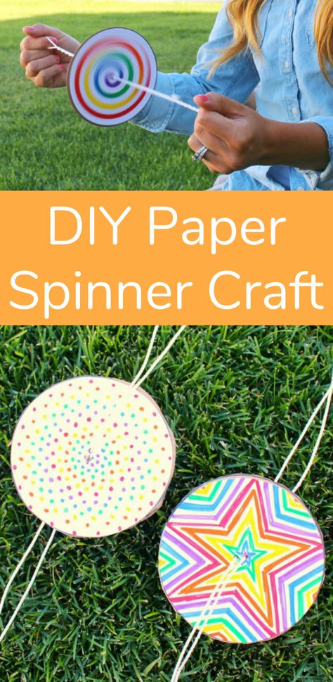 DIY Paper Spinner Craft for Kids #kidscrafts #kidsactivities Paper Spinner Craft, Make And Take Crafts, Diy Paper Spinner, Spinner Craft, Paper Spinners, Vbs Crafts, Hand Crafts For Kids, Camping Crafts, Childrens Crafts