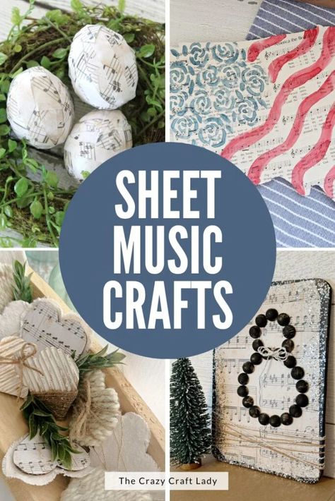 Sheet Music Crafts - How to use Vintage Sheet Music - The Crazy Craft Lady Music Art Diy, Hymnal Crafts, Sheet Music Ornaments, Music Printables, Sheet Music Crafts, Hymn Art, Christmas Bazaar, Old Book Crafts, Music Ornaments