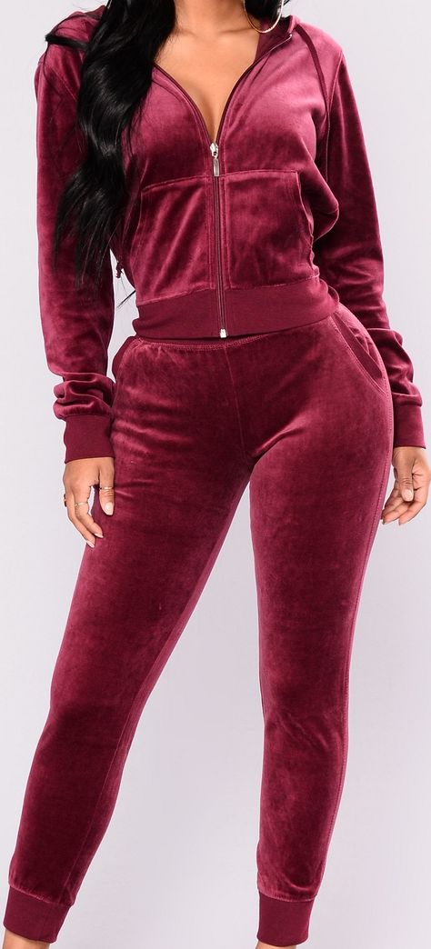 THE ORIGINAL TRENDSETTER VELOUR SET -- BURGUNDY Velour Leggings, Velour Jacket, Burgundy Fashion, Velvet Hoodie, Clothing Staples, Velour Pants, Fabric Set, Jacket Hoodie, Velour Fabric