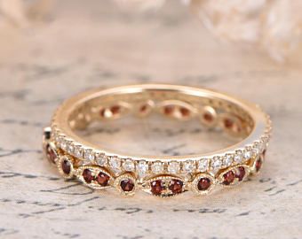 Diamond Band Set 14K Yellow Gold Diamond Wedding Ring Engagement Ring Stackable Bands Garnet Ring 2pcs Eternity Bands Women Anniversary Ring Morganite Ring Set, Gold Diamond Wedding Ring, Gold Diamond Wedding Rings, Stacked Wedding Rings, Stackable Bands, Morganite Ring, Diamond Wedding Ring, Garnet Ring, Eternity Band Diamond