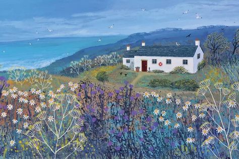 Jo Grundy, Picture Tiles, Seaside Cottage, White Cottage, Coastal Prints, Valerian, Large Canvas Prints, Scenic Landscape, By The Sea