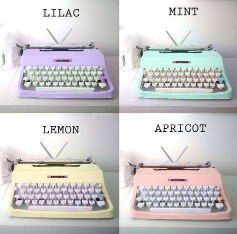 typewriters in cute colors Cute Typewriter, Pastel Things, Olivetti Typewriter, Writing Machine, Vintage Lilac, Rotary Phone, Cute Colors, Study Room Decor, Cute Room Ideas