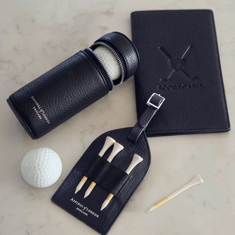 The perfect gift for any golfing enthusiast, our luxury leather golfing accessories are sure to impress on the fairway. #gifts #fathersday #golfaccessories Leather Corporate Gifts, Golf Tee Holder, Golfer Gifts, Golf Scorecard, Golf Ball Holder, Golf Trolley, Golf Inspiration, Luxury Gifts For Men, Ball Holder