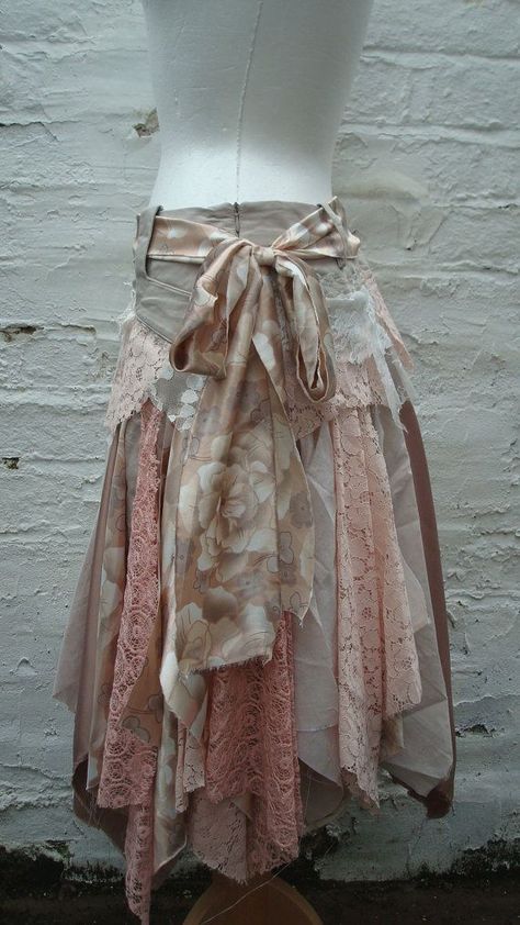 Free Upcycled Clothing Ideas | Upcycled Skirt Woman's Clothing Champagne Peach by BabaYagaFashion, $ ... Recycle Fashion, Bohemian Wrap, Shabby Chic Clothes, Mode Hippie, Recycled Clothing, Boho Clothes, Bohemian Skirt, Estilo Hippie, Altered Couture