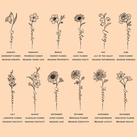 Discover the beauty of birth flowers with these custom bookmarks featuring the birth flower for each month of the year and their special meanings #birthmonthflowers #birthmonth #peony #peaceful #wealth #smallbusiness #birthflowerbookmark #flowerbookmark #fyp Flower Meanings Chart, Flower For Each Month, Birth Month Flower Tattoos, Flowers And Their Meanings, Birthmonth Flower, Custom Bookmarks, Flower Meanings, Flower Bookmark, Birth Month Flowers