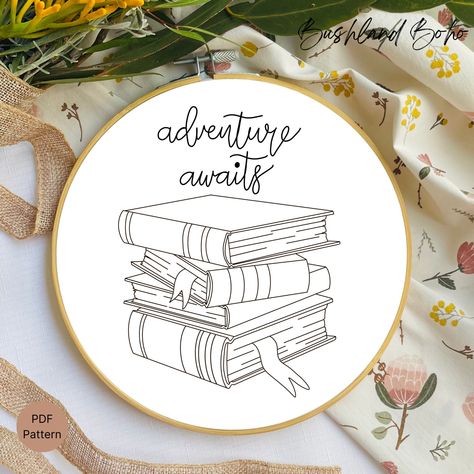 Book Themed Embroidery, Lovers Hands, Fabric Pen, Hand Embroidery Pattern, Sewing Items, And So The Adventure Begins, Embroidery Pattern, Adventure Awaits, Craft Items