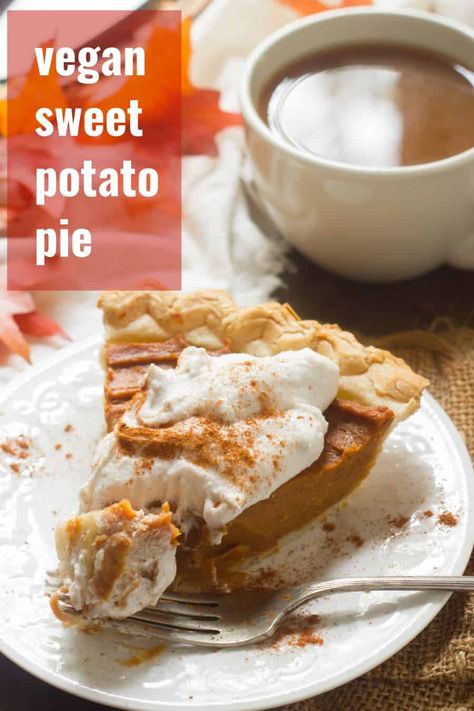 Vegan Sweet Potato Pie, Vegan Pies, Sweet Potato Pies Recipes, Vegan Whipped Cream, Vegan Pumpkin Pie, Vegan Thanksgiving Recipes, Vegan Pie, Vegan Sweet Potato, Potato Pie