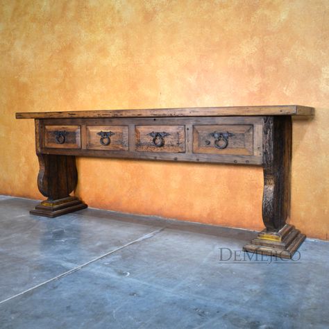 Spanish Style Console Table, Mexican Console Table, Mexican Furniture Rustic, Painted Spanish Furniture, Hacienda Style Table Decor, Spanish Furniture Hacienda Style, Mexican Furniture Hacienda Style, Southwest Interiors, Hacienda Furniture