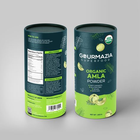 Amla Powder, Organic Smoothies, Spices Packaging, Tea Cakes, Usda Organic, Product Packaging, Canisters, Nutrition Facts, Packaging Design