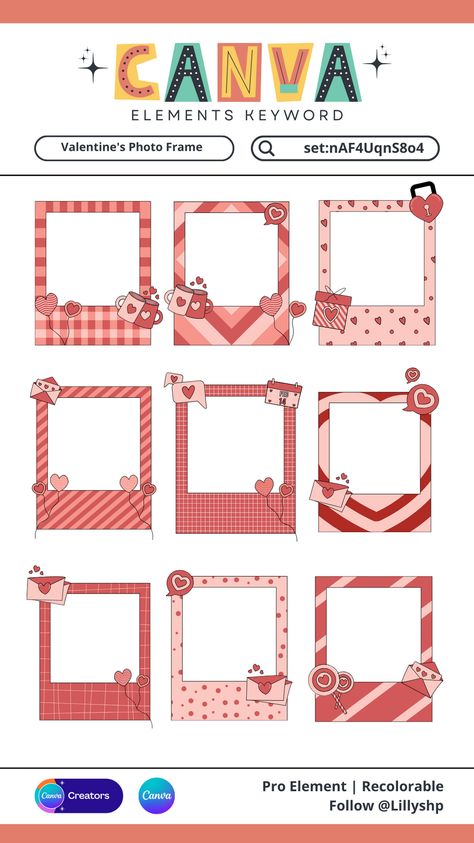 Valentine Photo Frame | Canva Elements Keyword  creativeelements #canvaedit #minimalisticelement Canva Cute Templates, Canva Keywords Elements, Canva Free Elements, Canva Codes, Canva Keywords, Canva Frames, Wedding Planner Binder, Keyword Elements Canva, Canva Elements Keyword