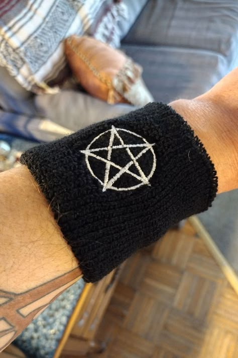 Love my new pentacle wrist band! Found this on Amazon. *I'm not endorsed or sponsored, just sharing stuff I like :)* Wrist Sweat Bands, Metal Fan, Sweat Band, Wrist Band, Wristbands, Clue, Clay Art, Worship, Leather Bracelet