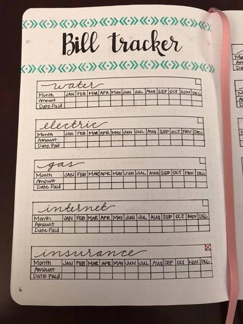 Bill Tracker Bullet Journal Bill Tracker, Journal Bill Tracker, Finance Bullet Journal, Bullet Journal Work, Tracker Ideas, Bullet Journal For Beginners, Bullet Journal Ideas Templates, Journal Organization, Journal Bullet