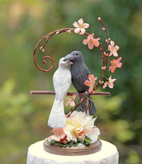 Dove And Raven, Raven Wedding, Bird Cake Topper Wedding, Wedding Cake Birds, Bird Cake Toppers, Peach And Cream, Bird Cakes, Military Love, Wedding Cake Inspiration