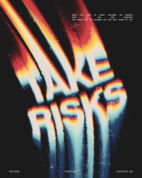 MOCAGE | Graphic Design on Instagram: ""Take risks" Typography Poster Design N°381 14|07|2022 • Want a commission work? Hit me up in my DMs. =) • Prints, Phone Cases, etc. → Link in Bio. • Quote by: Lailah GiftyAkita • • #design #typosters #graphicdesign #designer #grqphiclounge #theddod #graphication #posterunion #graphicdesigner #designers #artist #chrometype #grafikradar #designinspiration #itsnicethat #designing #designlife #postereveryday #instadesign #designfeed #graphicart #designlovers # Neon Lights Graphic Design, Loud Logo Design, Mocage Graphic Design Wallpaper, Risk Graphic Design, Neon Design Poster, Loud Typography, Acid Graphic Design, Neon Graphic Design, Loud Design