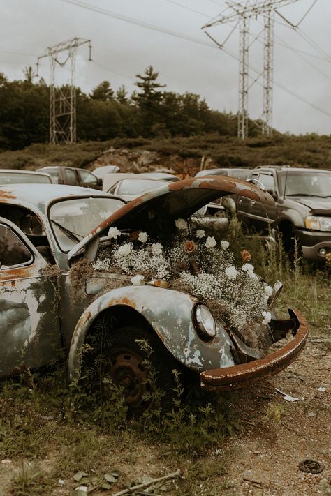 Grunge Junkyard Elopement Elopement Shoot, Blue Bride, Alternative Grunge, Old Tires, Old Car, Photography Work, Aesthetic Images, Grunge Style, Small Decor