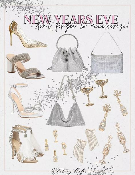 New Years Eve accessory inspo New Years Eve accessories Sequin bags Glitter shoes NYE earrings #LTKstyletip#LTKSeasonal#LTKHoliday Sparkly Purse, Gold Clothing, Accessory Inspo, Diamond Jewelry Set, Gold Outfit, Sequin Bag, Glitter Shoes, New Years Eve, Stiletto Heel