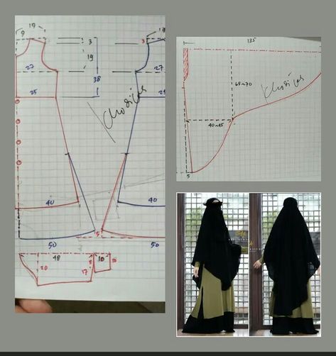 Umbrella Abaya Pattern, Khimar Sewing Pattern, Abaya Pattern Sewing, Abaya Pattern, Sewing Measurements, Fashion Dream Job, Dress Patterns Diy, Hijab Designs, Sewing Clothes Women