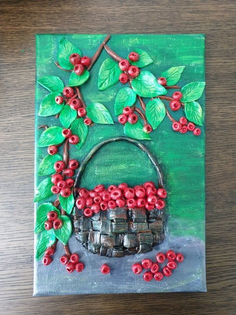 Painting With Modeling Clay, Air Dry Clay Art On Canvas, Paintings With Clay, Air Dry Clay Art Ideas On Canvas, Clay Art On Canvas Easy, Air Dry Clay Painting On Canvas, Clay Wall Art Air Dry On Canvas, Air Dry Clay Canvas, Clay Fruit Basket