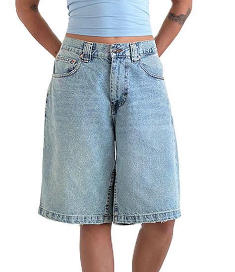 PRICES MAY VARY. Material: Summer blue jean shorts is made from high quality polyester, skin friendly, breathable, lightweight and comfortable to wear. Vintage denim shorts for women, summer barrel shorts, light washed jean shorts, grunge denim shorts. Feature: Keen length, wide leg baggy, zip fly and button closures, non-stretch, low rise denim Bermuda shorts, casual summer short pants, Straight leg jean carpenter shorts, loose baggy jean shorts, wide leg bermuda jorts, denim hot shorts, y2k ba Baggy Jean Shorts Outfit Street Styles, Low Rise Jorts, Baggy Denim Shorts, Baggy Jean Shorts, Long Jean Shorts Outfit, Baggy Shorts Outfit, Summer Jean Shorts, Long Jean Shorts, Vintage Denim Shorts