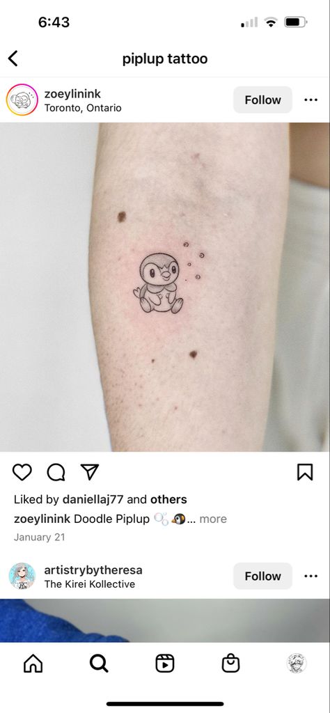 Piplup Tattoo Ideas, Ash And Pikachu Tattoo, Oshawott Tattoo, Subtle Pokemon Tattoo, Clefairy Tattoo, Piplup Tattoo, Mudkip Tattoo, Small Pokemon Tattoo, Togepi Tattoo