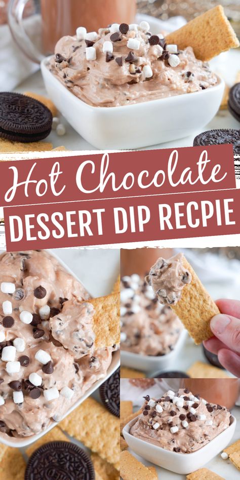 Hot Chocolate Dessert Dip Recipe! Easy Dessert Dip for Winter, Christmas, New Years, Valentine's Day, or Snow Days! This is an easy recipe for a quick no bake treat or dessert to add to your dessert boards! #lemonpeony #hotchocolate #dessertdip #creamcheesedip #partydip Hot Chocolate Dip Recipe, Hot Chocolate Dessert, Hot Chocolate Dip, Chocolate Dip Recipe, Hot Chocolate Desserts, Dessert Dip Recipes, Chocolate Dip, Dessert Dip, New Year's Desserts