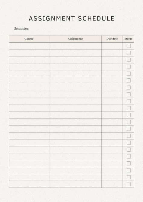 a printable assignment schedule for students to do their homework on the same sheet as shown Organisation, Masters In Teaching, University To Do List, University Organization Studying, Assignment Planner Template, School Assignment Planner, Assignment Tracker Template, College Templates, University Schedule