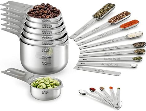 Amazon.com: Wildone Measuring Cups & Spoons Set of 21 - Includes 7 Stainless Steel Nesting Measuring Cups, 8 Measuring Spoons, 1 Leveler & 5 Mini Measuring Spoons, Ideal for Dry and Liquid Ingredients: Home & Kitchen Kitchen Measurements, Stainless Steel Measuring Cups, Herb Containers, Measuring Cups And Spoons, Measuring Cups & Spoons, Kitchen Clean, Measuring Cups Set, Spoons Set, Metal Kitchen