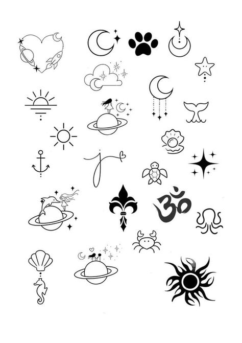 Flash Tattoo Sheets Simple, Creative Simple Tattoos, Simple Tattoos For Women Unique, Flash Tattoo Designs Simple, Simple Flash Tattoo, Tattoos For Beginners, Easy Tattoos To Draw, Tato Minimal, Beginner Tattoos