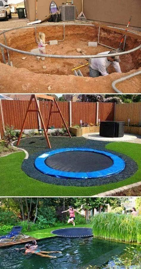 Ground Trampoline, Sunken Trampoline, Kids Backyard Playground, Backyard Landscape, Backyard Playground, Backyard For Kids, Outside Ideas, Dream Backyard, Backyard Projects