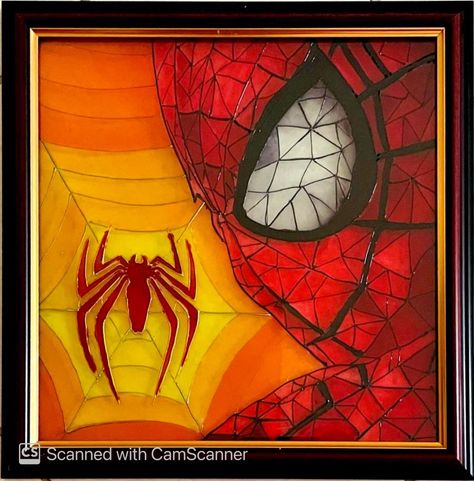 Spider-man Glass painting Spiderman Glass Painting, Stained Glass Art, Super Heroes, Glass Painting, Stained Glass, Spiderman, Glass Art, Stain, Paintings