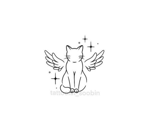 Cat Angel Tattoo, Angel Cat Tattoo, Tattoo Gato, Halo Tattoo, Kitten Tattoo, Cat Tattoo Simple, Memories Ideas, 10 Tattoo, Wrist Tattoo Ideas