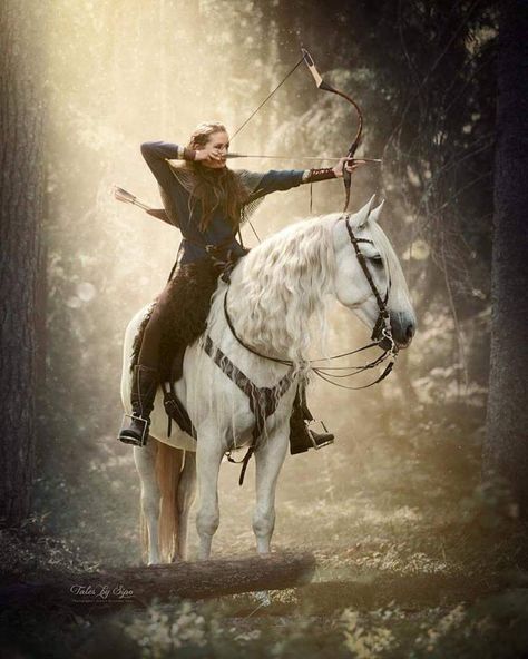 Medieval Huntress, There Is Only One God, Horse Archery, Mounted Archery, Fesyen Islam, One God, Enchanted Wood, Fantasy Photography, Cute Horses