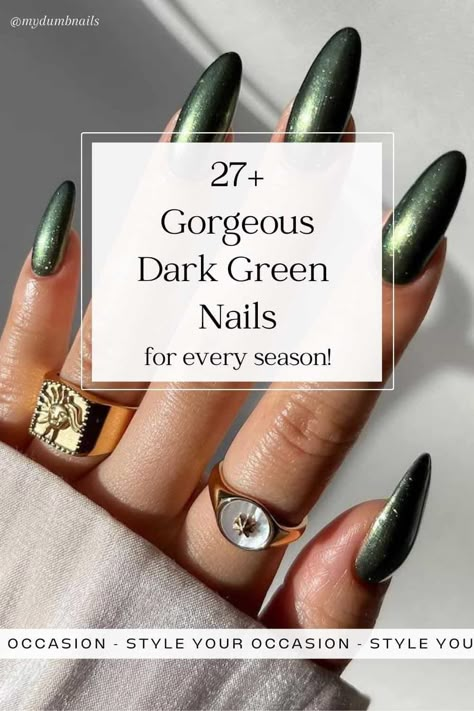 Dark Green Nails With Gold, Dark Green Nails Designs, Simple Matte Nails, Green Nails With Gold, Cinnamon Nails, Forest Green Nails, Green Nails Designs, Green Nails Ideas, Matte Green Nails