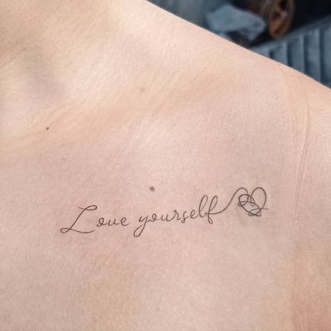 Love Myself Tattoo Design, Love Yourself Tatuaje, Tato Love, Bts Heart Tattoo, Love Yourself Tattoos For Women, Bts Love Yourself Tattoo, Tattoo Love Yourself, Tattoo Bts, Bts Tattoo