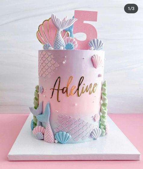 #foodie, #cakes, #cakeinspiration, #design Mermaid One Year Birthday Cake, Third Mermaid Birthday, Mermaid 2nd Birthday Cake, 3rd Birthday Party For Girls Ideas Cake, Mermaid Layer Cake, Mermaid Cake 4th Birthday, Mermaid Themed Birthday Cake, Mermaid Pirate Cake, 4th Birthday Mermaid Theme