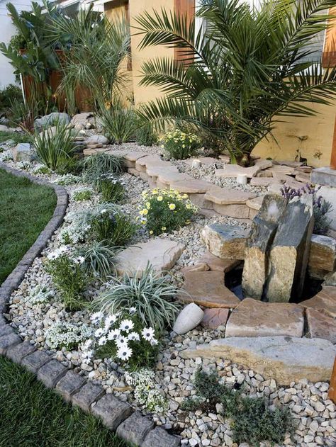 25 Most Creative And Inspiring Rock Garden Landscaping Ideas Garden With Rocks, Garden Ideas Australia, Garden Front Of House, Garden Ideas To Make, Moderne Have, River Rock Landscaping, Rock Garden Design, Desain Lanskap, Easy Landscaping