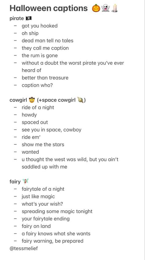 instagram captions for your halloween costume piratecostume fairy pirate cowboy spacegirl instagramcaptions halloweencaptions aesthetic Pirate Instagram Captions, Fantasy Captions For Instagram, Cowboy Up Quotes, Outfit Insta Captions, Alien Captions For Instagram, Cowgirl Insta Captions, Clown Captions Instagram, Rave Instagram Captions, Mermaid Captions For Instagram