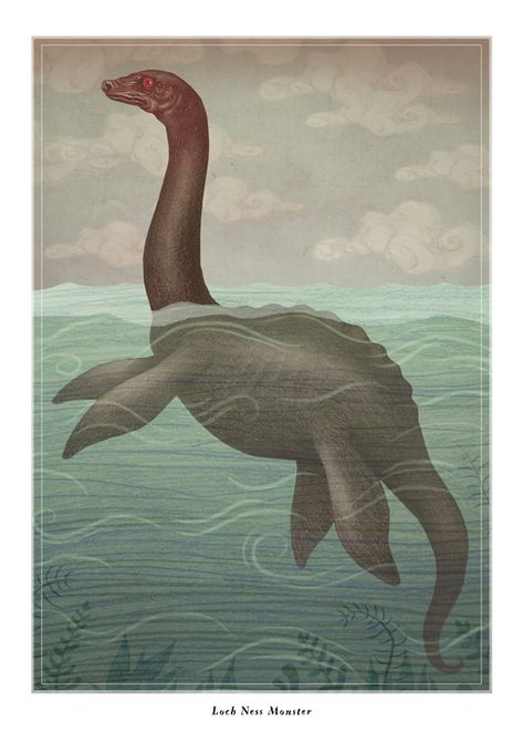 Illustrated Encyclopedia of Cryptozoology on Behance Nessie Illustration, Animal Mythology, Illustrated Encyclopedia, Lake Monsters, Strange Beasts, Mythical Monsters, Loch Ness Monster, Mythical Beast, Loch Ness