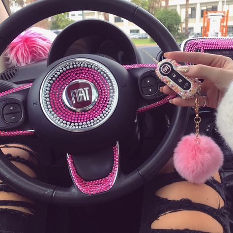 Barbie Car Accessories, Pink Car Interior, Car Keychain Ideas, Pink Decorations, Princess Car, Pink Cars, Pink Car Accessories, Barbie Car, Girly Car Accessories