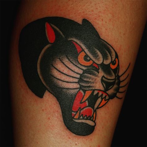 Panther Tattoos, Traditional Panther, Traditional Panther Tattoo, Today Tattoo, Black Panther Tattoo, Barbed Wire Tattoos, Neon Tattoo, Neo Trad Tattoo, Tattoos Traditional