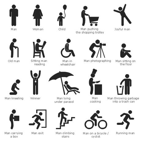 Design elements - People pictograms People Infographic, Simple Sign Language, Man Kneeling, Sign Language Phrases, Pictogram Design, Sign Language Interpreter, British Sign Language, Drawing Software, Interesting English Words