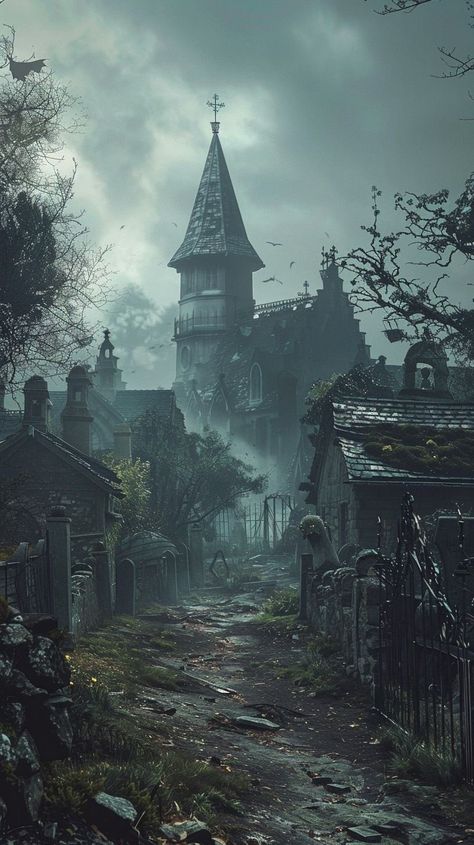 Dnd Horror, Snow Environment, Horror Castle, Goth Architecture, Haunted Cemetery, Gothic Landscape, Moody Wallpaper, Landscape Design Drawings, Fantasy Town