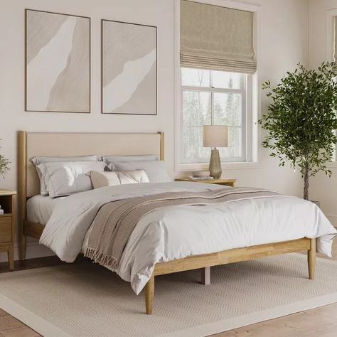 Wade Logan® | Wayfair North America Boucle Headboard, Headboard Bed Frame, Headboard Bed, Wood Bed Frame, Solid Wood Bed, Upholstered Bed Frame, Wood Beds, Bedroom Furniture Beds, Upholstered Headboard