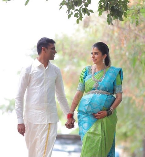 Tamil Maternity Photography, Maternity Suit Photoshoot, Baby Shower Photoshoot Indian, Seemantham Stills, Seemantham Photo Poses, Indian Baby Shower Photoshoot Ideas, Traditional Pregnancy Photoshoot, Seemantham Photoshoot, Sreemantham Photoshoot